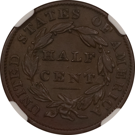 Classic Head Half Cents 1834 CLASSIC HEAD HALF CENT, C-1 – NGC AU-55 BN, SMOOTH
