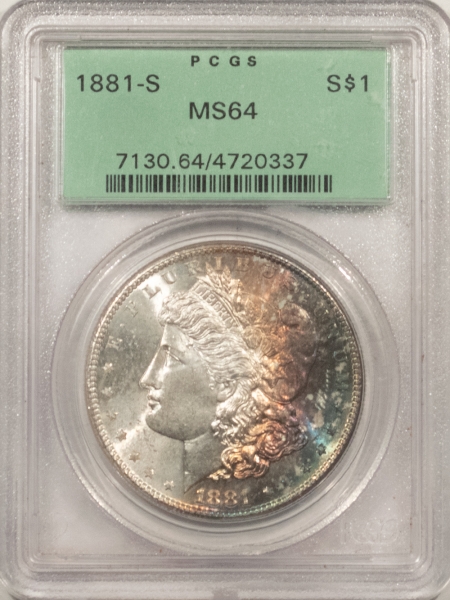 Dollars 1881-S MORGAN DOLLAR – PCGS MS-64, OGH! PRETTY TWO SIDED COLOR!