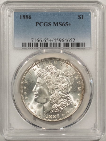 Morgan Dollars 1886 MORGAN DOLLAR – PCGS MS-65+, BLAST WHITE & PREMIUM QUALITY!