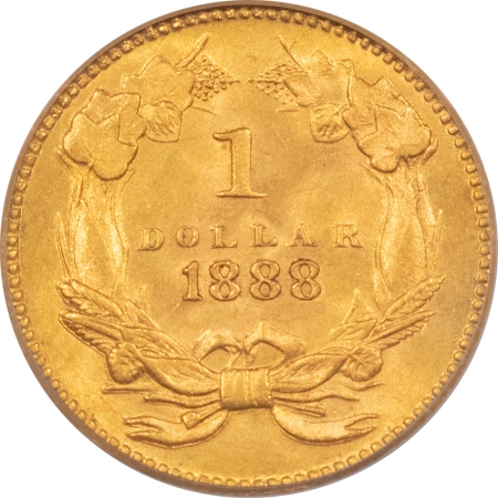 $1 1888 $1 GOLD DOLLAR – PCGS MS-65, LUSTROUS GEM! LOW MINTAGE!