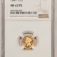 $1 1861 GOLD DOLLAR, MINT ERROR, MEDALLIC ALIGNMENT – NGC MS-63, BILL FIVAZ HOLDER