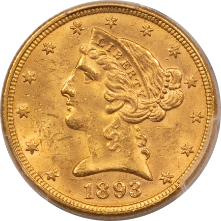 $5 1893 $5 LIBERTY GOLD – PCGS MS-63, FRESH & CHOICE!