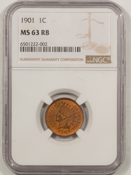 Indian 1901 INDIAN CENT – NGC MS-63 RB, FRESH W/ LOTS OF RED!