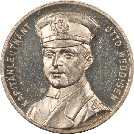 Exonumia 1915 GERMANY SILVER ZETZMANN MEDAL, Z-6016 OTTO WEDDIGEN, PRETTY CAMEO PROOF