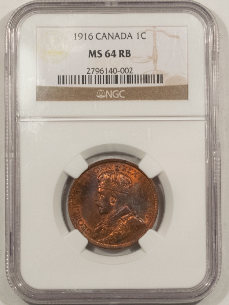 New Certified Coins 1916 CANADA LARGE CENT, KM-21 – NGC MS-64 RB, FLASHY & PRETTY!