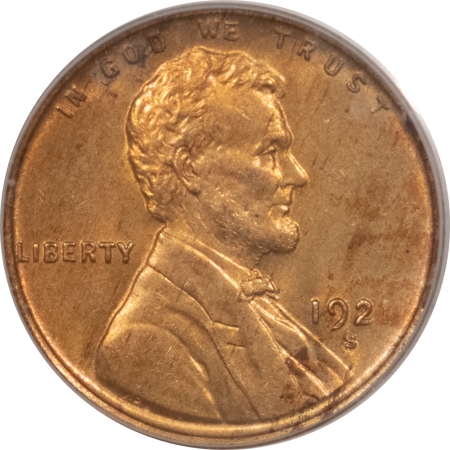 Lincoln Cents (Wheat) 1921-S LINCOLN CENT – PCGS MS-64 RB, OLD GREEN HOLDER, LOOKS RED!