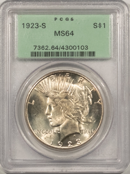 New Certified Coins 1923-S PEACE DOLLAR – PCGS MS-64, OLD GREEN HOLDER, LUSTROUS & PREMIUM QUALITY!