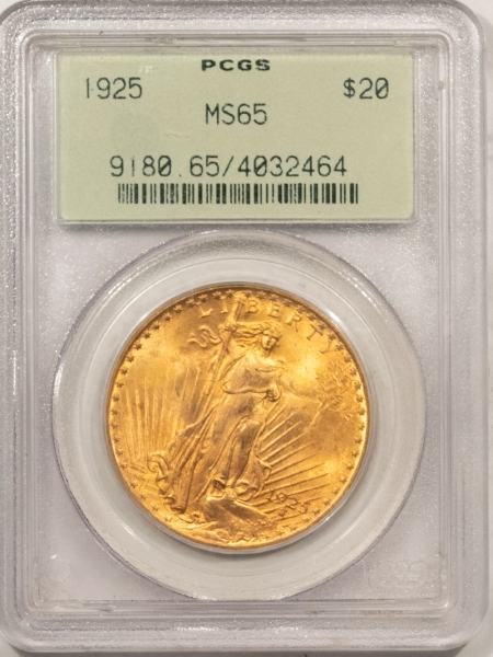 $20 1925 $20 ST GAUDENS GOLD – PCGS MS-65, OLD GREEN HOLDER, PRETTY!