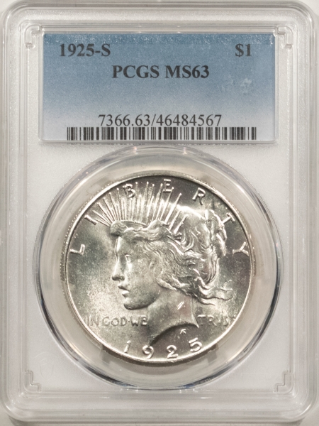 New Certified Coins 1925-S PEACE DOLLAR – PCGS MS-63, FLASHY WHITE!