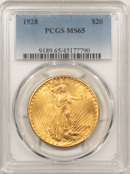 $20 1928 $20 ST GAUDENS GOLD – PCGS MS-65, SMOOTH GEM!