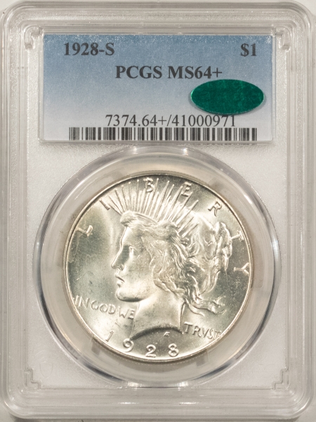 CAC Approved Coins 1928-S PEACE DOLLAR – PCGS MS-64+, BLAZING WHITE, PREMIUM QUALITY, CAC APPROVED!