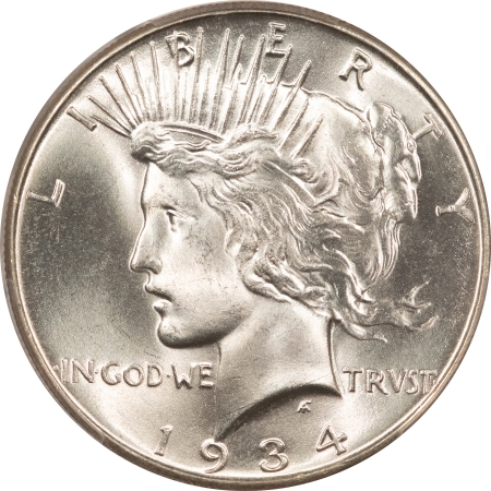 New Certified Coins 1934 PEACE DOLLAR – PCGS MS-65, SATINY WHITE GEM! MARK FREE!