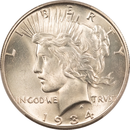 CAC Approved Coins 1934-S PEACE DOLLAR – PCGS MS-63, ORIGINAL WHITE LUSTROUS, WELL STRUCK & CAC!