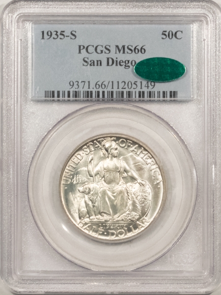 CAC Approved Coins 1935-S SAN DIEGO COMMEMORATIVE HALF DOLLAR – PCGS MS-66, BLAZING GEM, PQ, CAC!