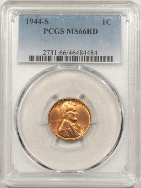 Lincoln Cents (Wheat) 1944-S LINCOLN CENT – PCGS MS-66 RD, NICE RED!