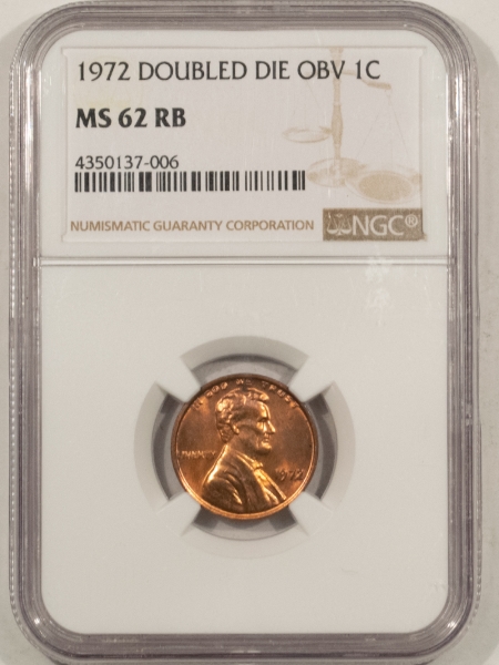 Lincoln Cents (Memorial) 1972/72 LINCOLN CENT, DOUBLED DIE OBVERSE – NGC MS-62 RB, FLASHY!