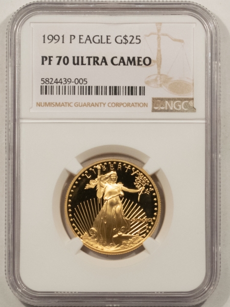American Gold Eagles, Buffaloes, & Liberty Series 1991-P $25 1/2 OZ PROOF AMERICAN GOLD EAGLE, NGC PF 70 ULTRA CAMEO! PERFECT!
