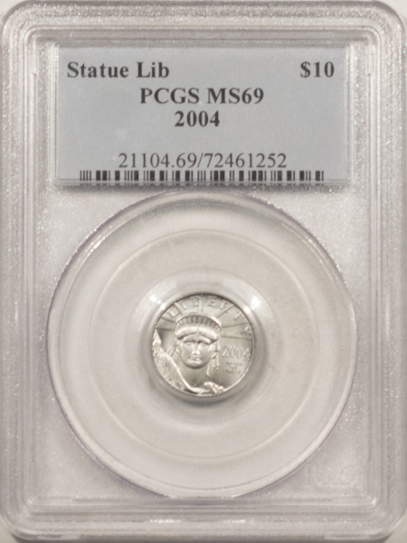 American Platinum Eagles 2004 $10 STATUE OF LIBERTY 1/10 OZ AMERICAN PLATINUM EAGLE – PCGS MS-69