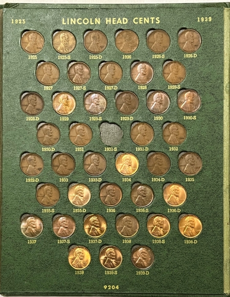 Lincoln Cents (Wheat) 1909-1971 LINCOLN CENT REGULAR ISSUE PARTIAL SET, 160 DIFFERENT VG-BU IN ALBUM!