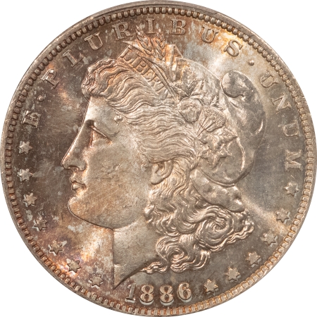 Morgan Dollars 1886-S MORGAN DOLLAR – PCGS MS-64, ORIGINAL, PQ, PRETTY REDFIELD TONING!