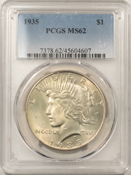 New Certified Coins 1935 PEACE DOLLAR – PCGS MS-62, ORIGINAL SATINY OFF-WHITE & MARK-FREE!
