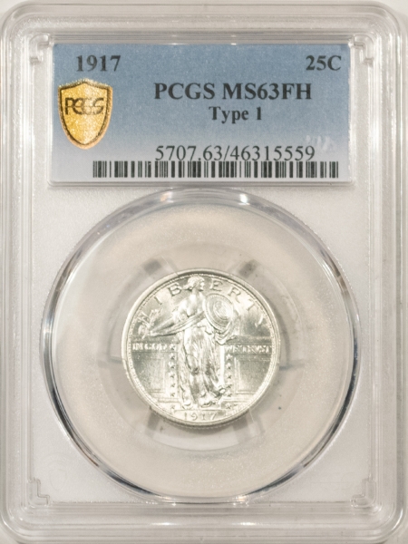 New Certified Coins 1917 STANDING LIBERTY QUARTER, TYPE I – PCGS MS-63 FH, BLAZING WHITE & PQ!