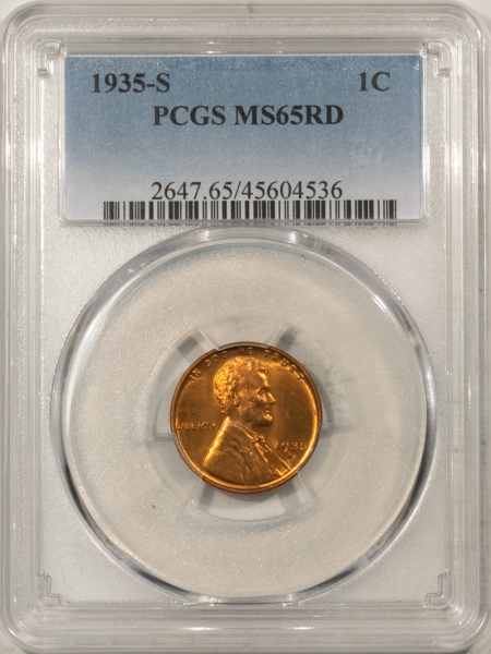Lincoln Cents (Wheat) 1935-S LINCOLN CENT – PCGS MS-65 RD, BLAZING RED GEM!