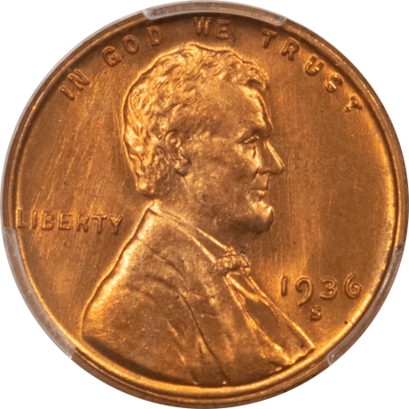 Lincoln Cents (Wheat) 1936-S LINCOLN CENT – PCGS MS-66 RD, ORIGINAL FLASHY RED!