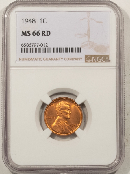 Lincoln Cents (Wheat) 1948 LINCOLN CENT – NGC MS-66 RD, ORIGINAL RED, TOUGHER DATE!