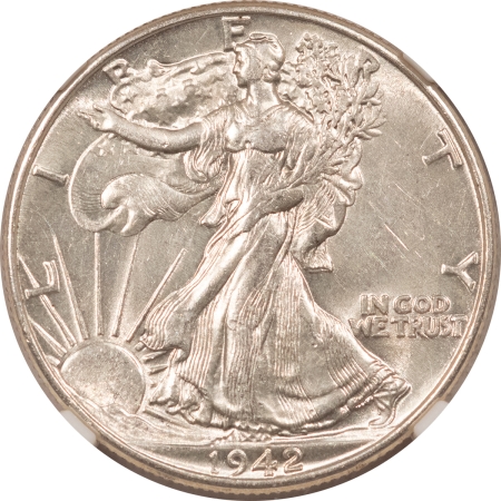 New Certified Coins 1942 WALKING LIBERTY HALF DOLLAR – NGC AU-58, LOOKS BRILLIANT UNCIRCULATED!