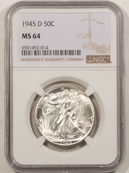 New Certified Coins 1945-D WALKING LIBERTY HALF DOLLAR – NGC MS-64, BLAST WHITE!