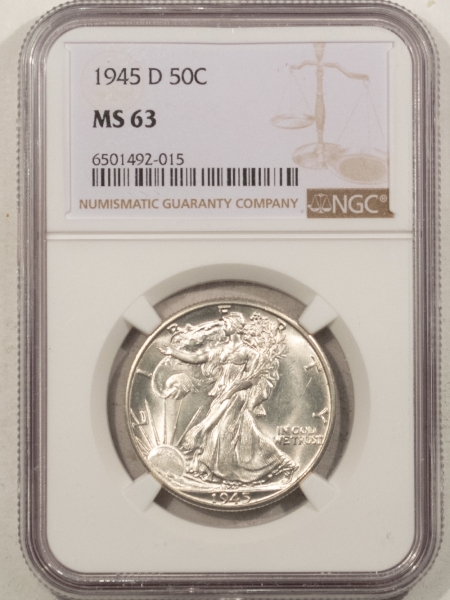 New Certified Coins 1945-D WALKING LIBERTY HALF DOLLAR – NGC MS-63, BLAST WHITE!