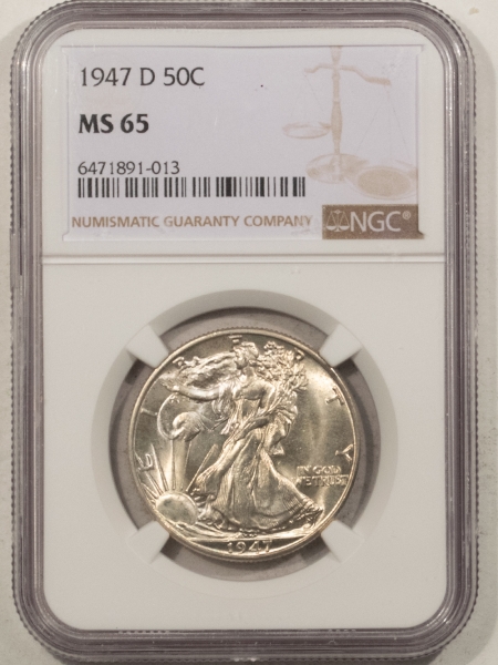New Certified Coins 1947-D WALKING LIBERTY HALF DOLLAR – NGC MS-65, ORIGINAL WHITE GEM!