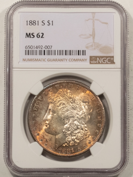 Morgan Dollars 1881-S MORGAN DOLLAR – NGC MS-62, PRETTY!