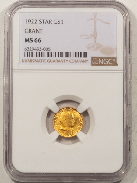 Early Commems 1922 GRANT STAR $1 GOLD COMMEMORATIVE DOLLAR – NGC MS-66, PRETTY, LUSTROUS!