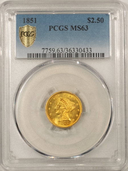 $2.50 1851 $2.50 LIBERTY HEAD GOLD – PCGS MS-63, FRESH & LUSTROUS!
