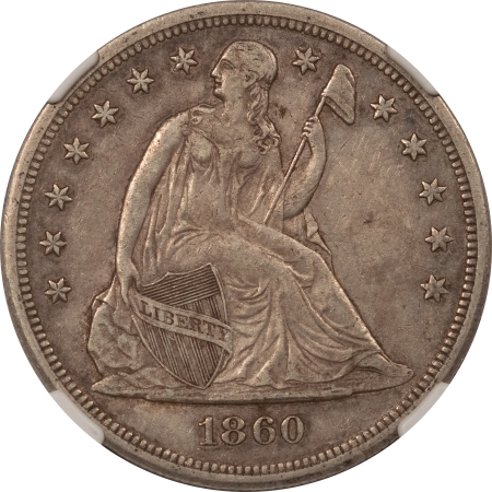 Liberty Seated Dollars 1860-O LIBERTY SEATED DOLLAR – NGC AU-55, HIGH GRADE, ORIGINAL