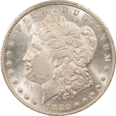 Dollars 1880/79-CC REVERSE OF 1878 MORGAN DOLLAR – PCGS MS-63, BLAST WHITE, CARSON CITY!