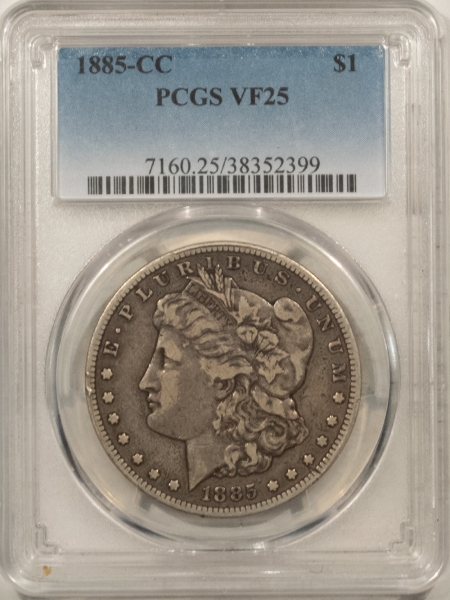 Dollars 1885-CC MORGAN DOLLAR – PCGS VF-25, TOUGH IN PLEASING CIRCULATED CONDITION!