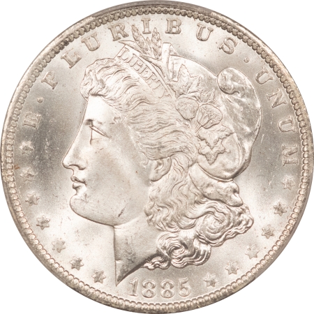 Dollars 1885-O MORGAN DOLLAR, PCGS MS-67, A SCREAMING WHITE GEM, ORIGINAL SKIN-WOW!