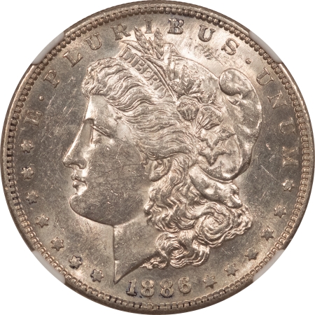 Dollars 1886-S MORGAN DOLLAR – NGC AU-58, FLASHY!