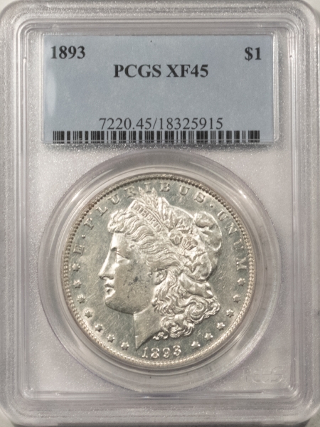 Morgan Dollars 1893 MORGAN DOLLAR – PCGS XF-45, WHITE W/ AN AU LOOK, TOUGH DATE!