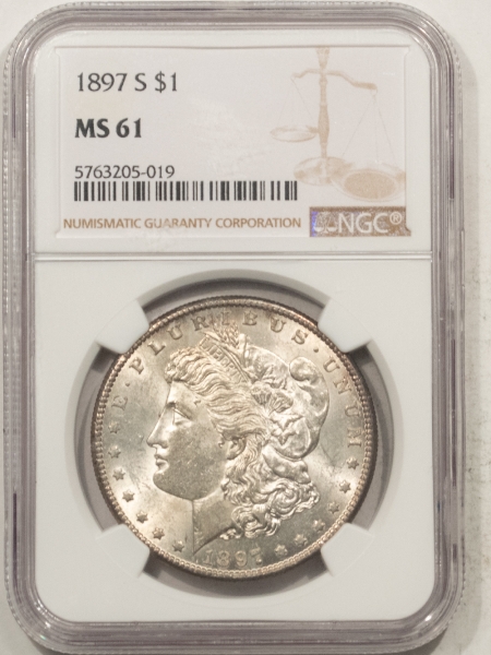 Morgan Dollars 1897-S MORGAN DOLLAR – NGC MS-61, LUSTROUS!