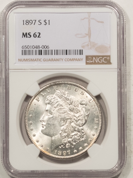 Morgan Dollars 1897-S MORGAN DOLLAR – NGC MS-62, WHITE!
