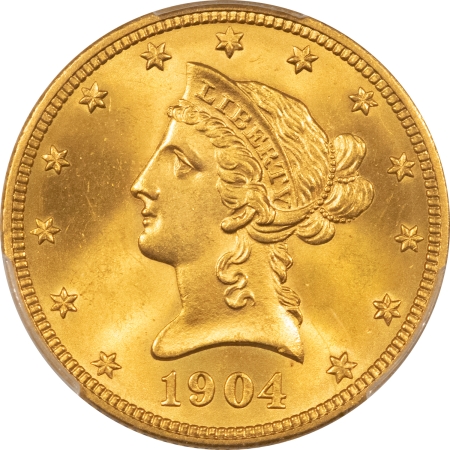 $10 1904 $10 LIBERTY HEAD GOLD – PCGS MS-64+, POP 4, ONLY 5 FINER, PQ & LOOKS GEM!