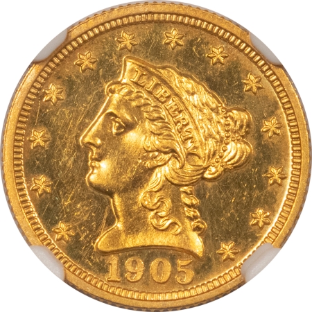 $2.50 1905 PROOF $2.50 LIBERTY HEAD GOLD – NGC PF-63 CAC, FRESH & PQ, POP 5 AT CAC!