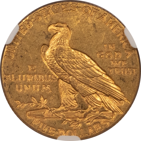 $5 1913 $5 INDIAN GOLD HALF EAGLE – NGC MS-62, NICE ORIGINAL UNCIRCULATED