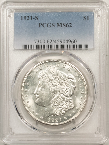 Dollars 1921-S MORGAN DOLLAR – PCGS MS-62, BLAST WHITE!