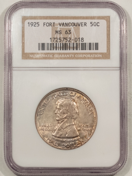 Early Commems 1925 FORT VANCOUVER COMMEMORATIVE HALF DOLLAR – NGC MS-63, PRETTY ORIGINAL!