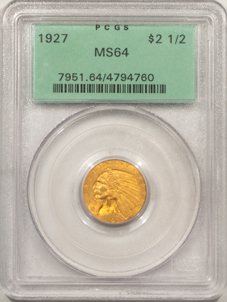 $2.50 1927 $2.50 INDIAN HEAD GOLD – PCGS MS-64, PREMIUM QUALITY! OGH!